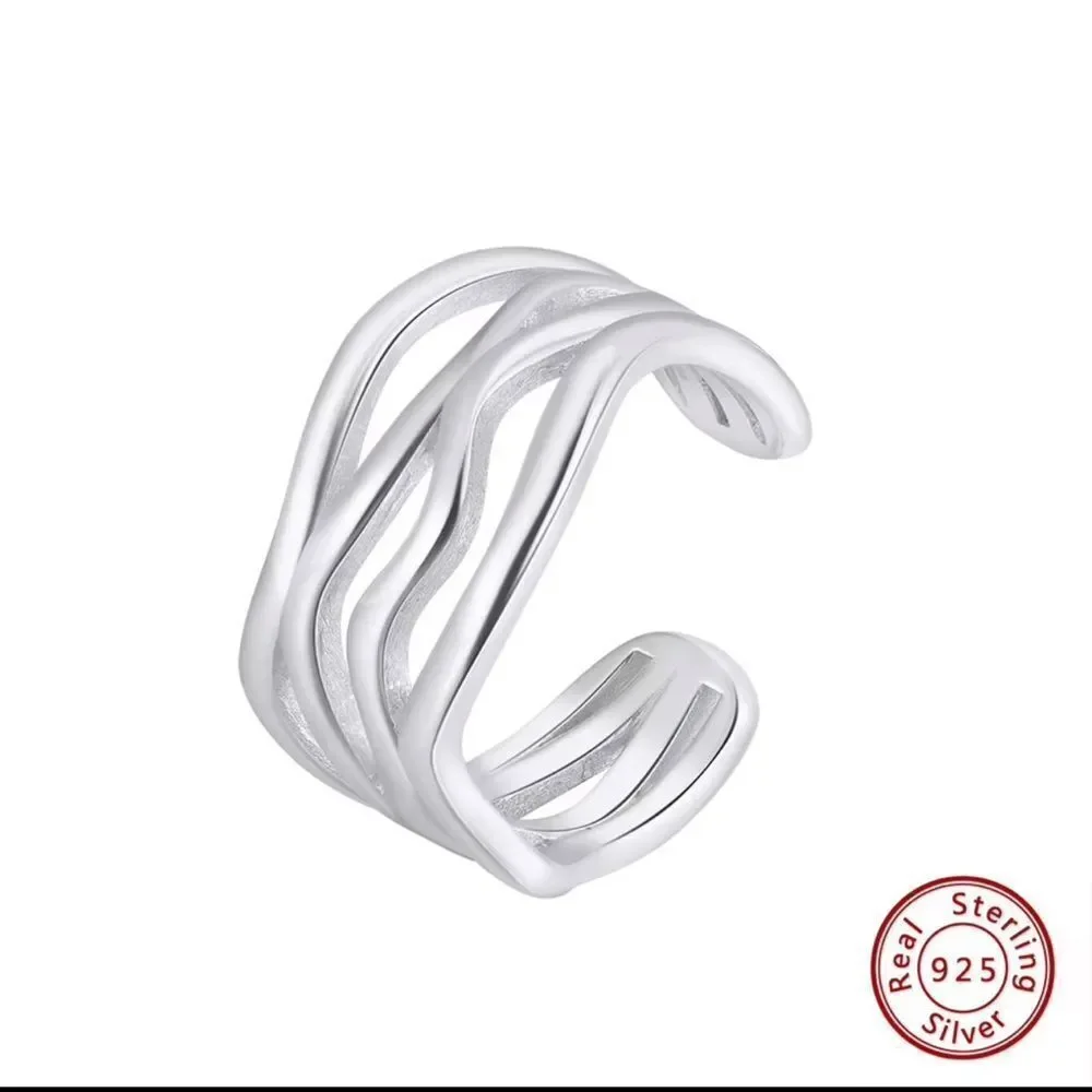 ENA 925 Sterling Silver Elegant Wavy Design Ring